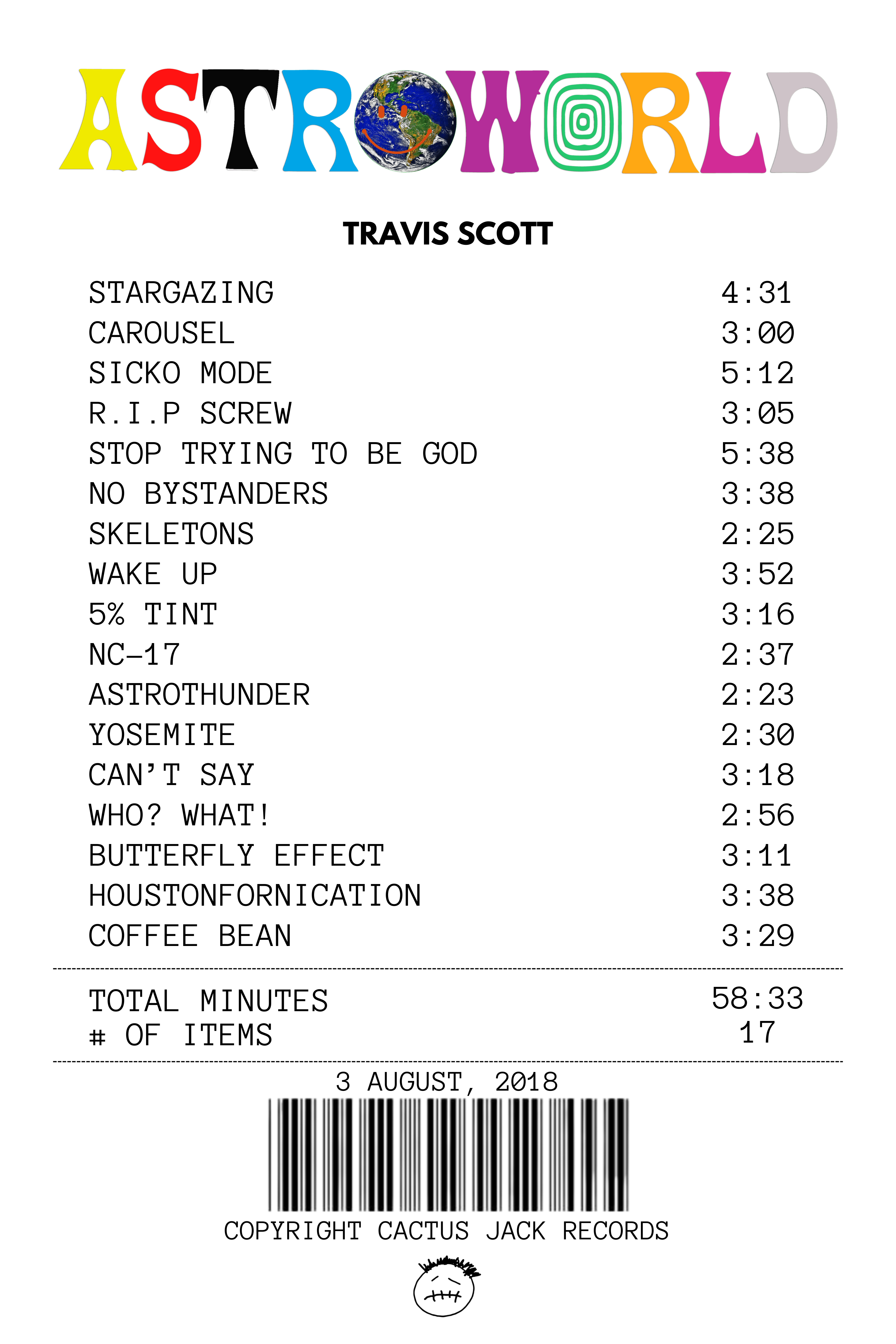 Astroworld Receipt Rug - Travis Scott