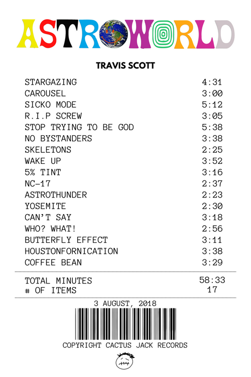 Astroworld Receipt Rug - Travis Scott