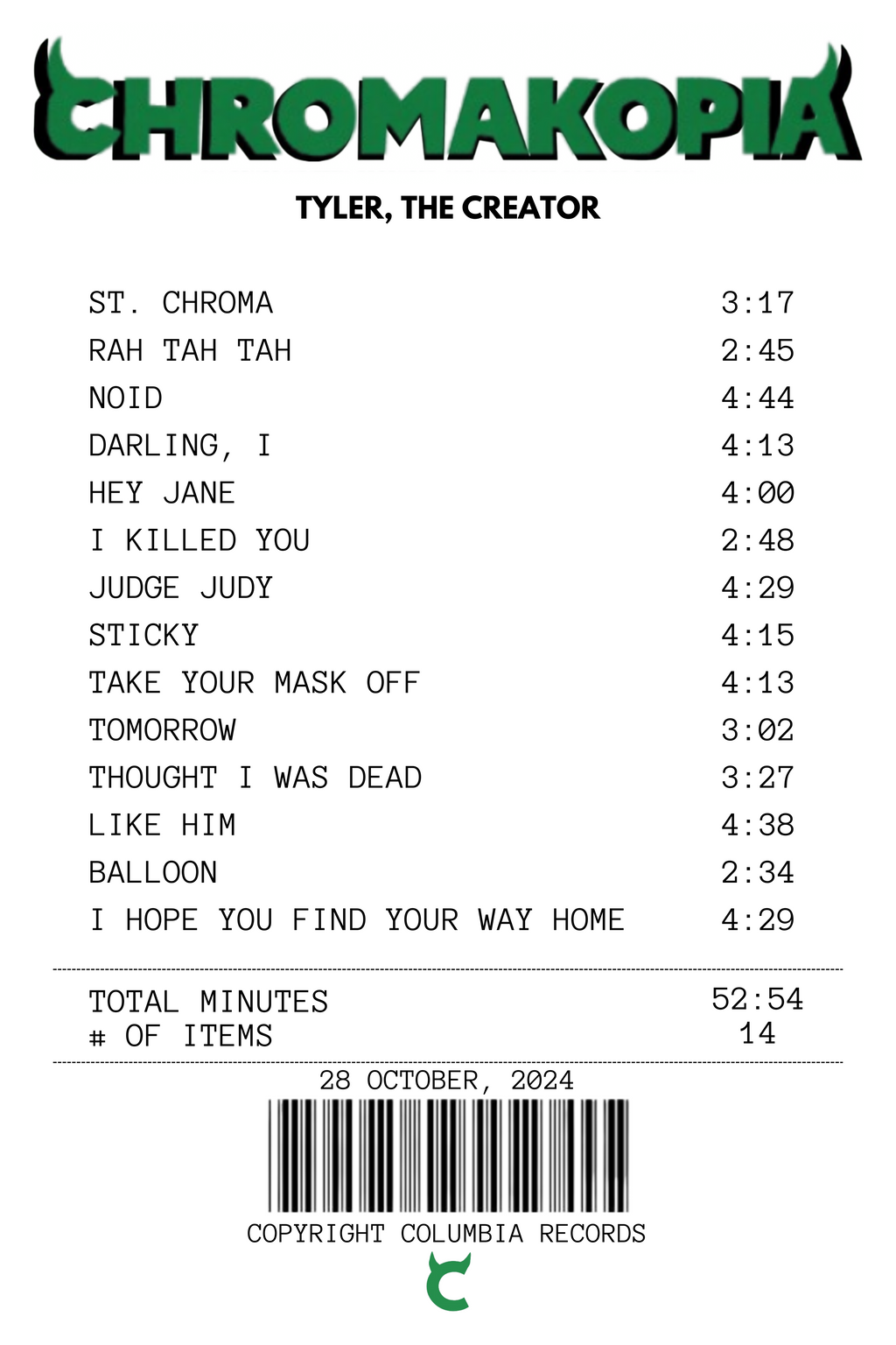 Chromakopia Receipt Rug - Tyler, The Creator