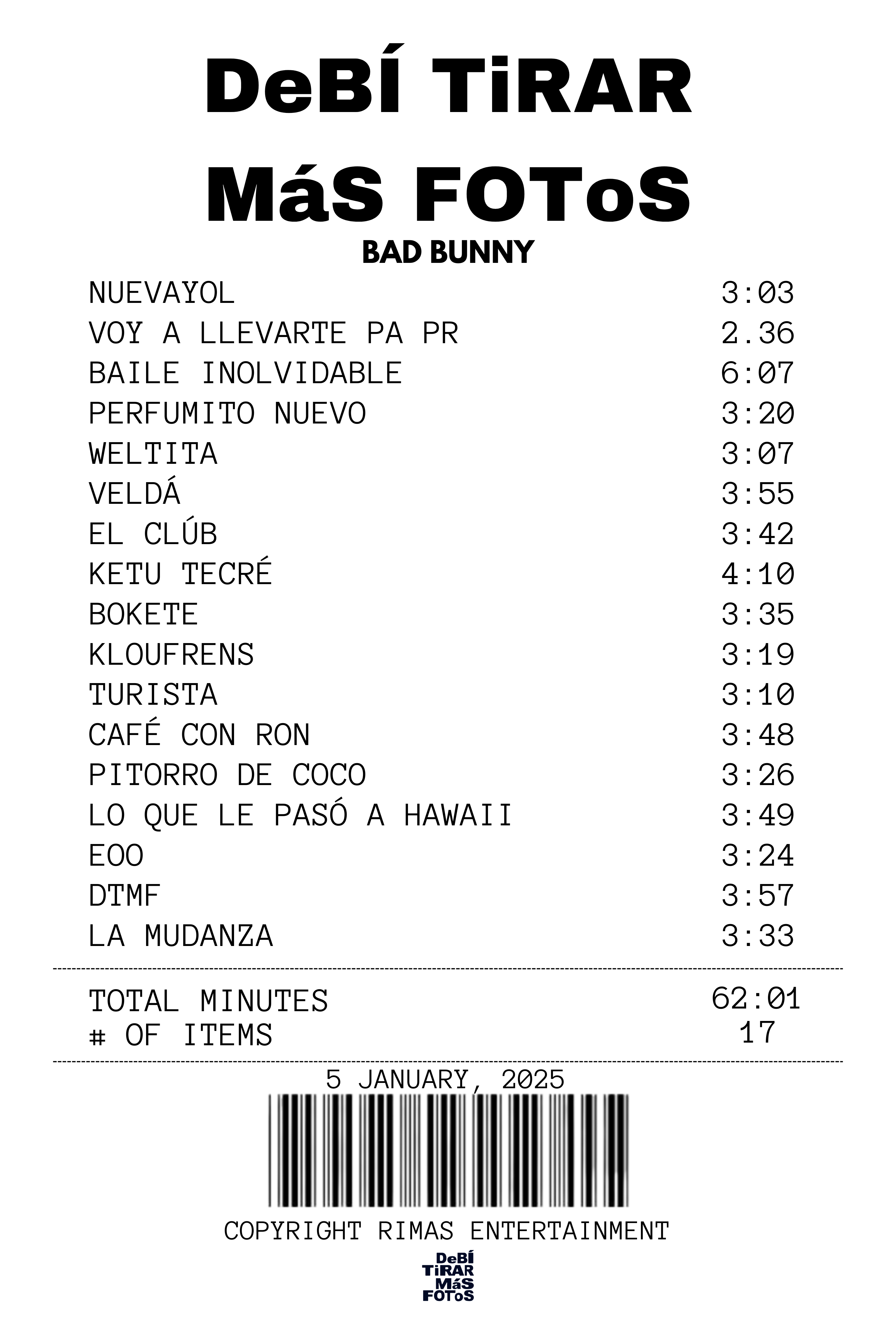 DeBÍ TiRAR MáS FOToS Receipt Rug - Bad Bunny