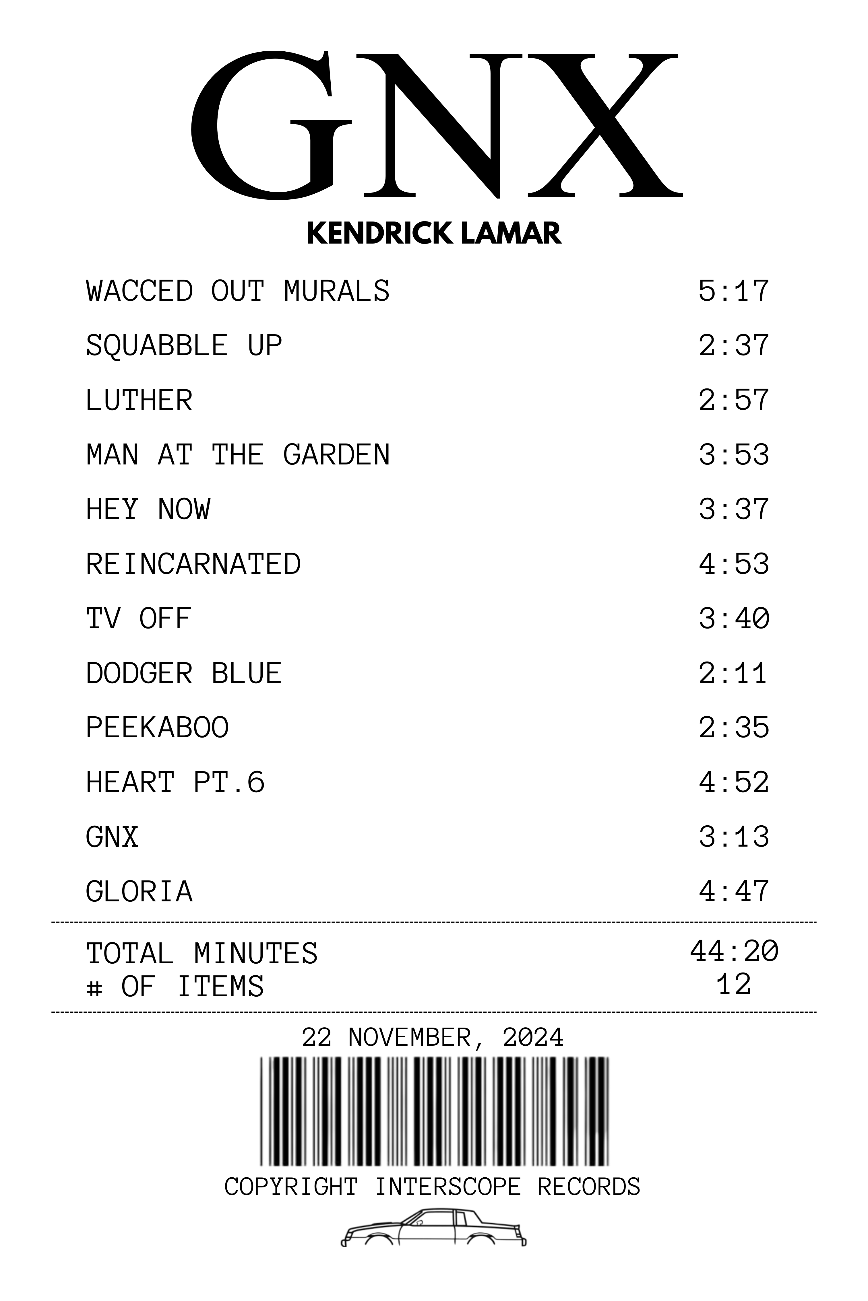 GNX Receipt Rug - Kendrick Lamar