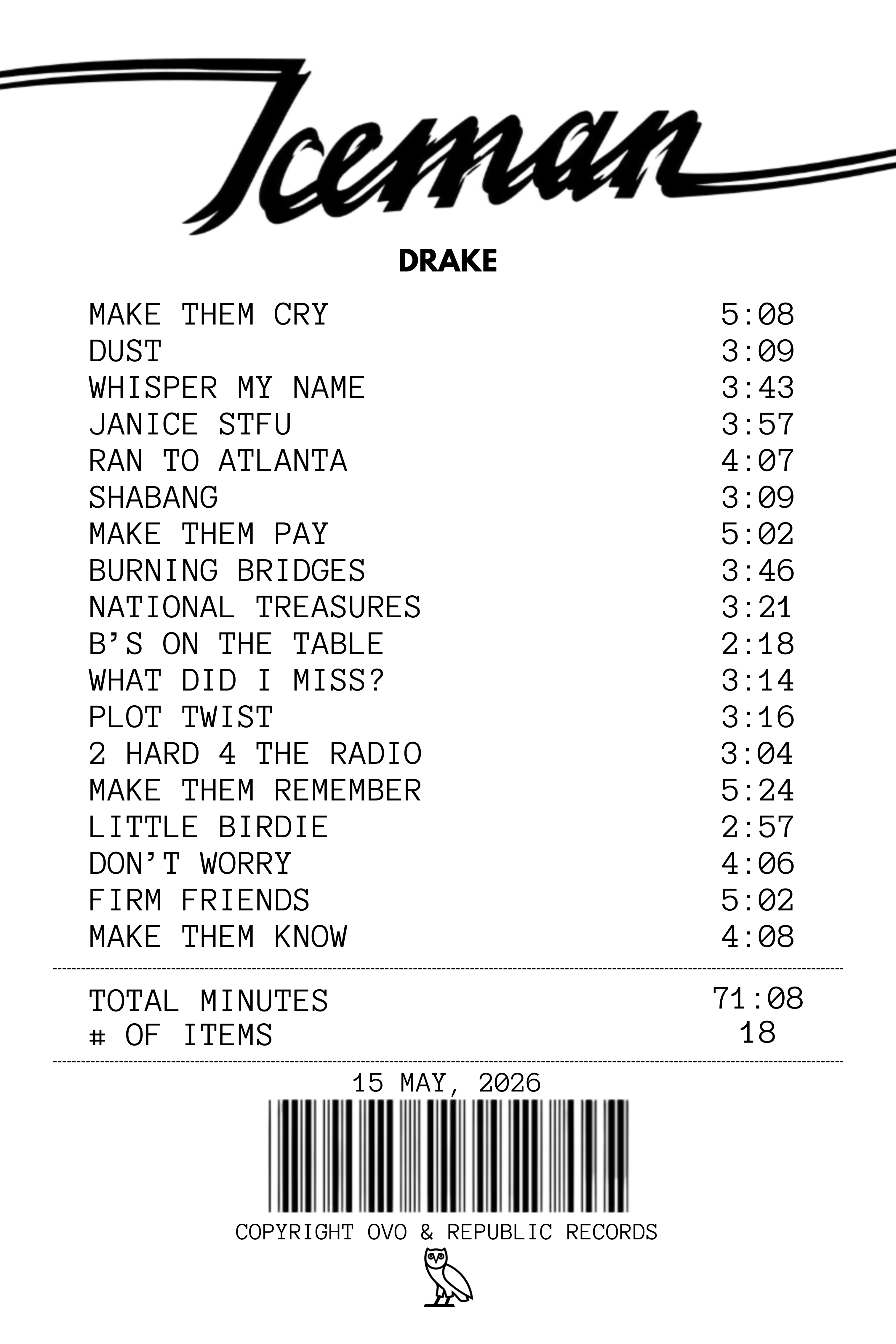 Iceman Receipt Rug - Drake