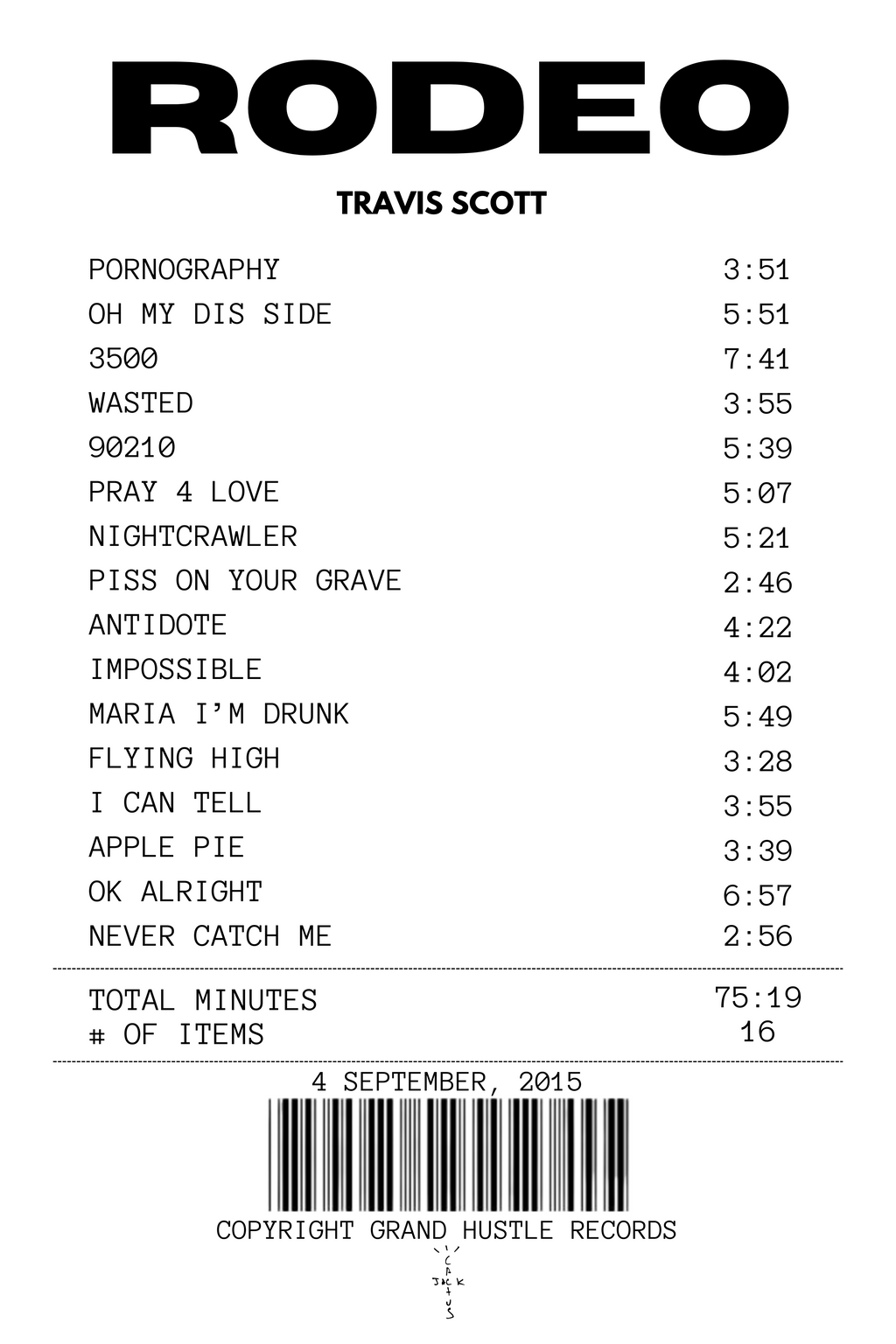Rodeo Receipt Rug - Travis Scott