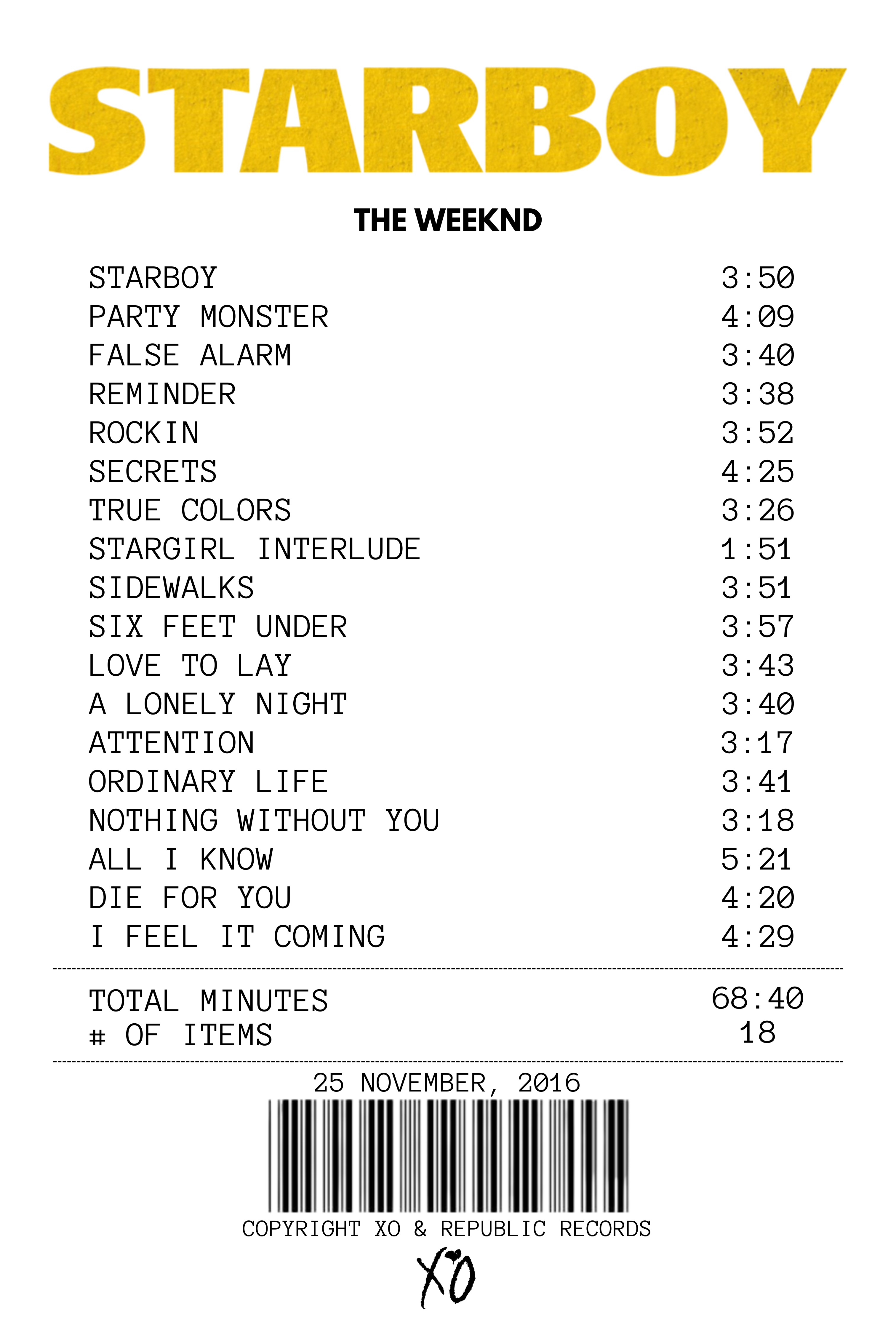 Starboy Receipt Rug - The Weeknd
