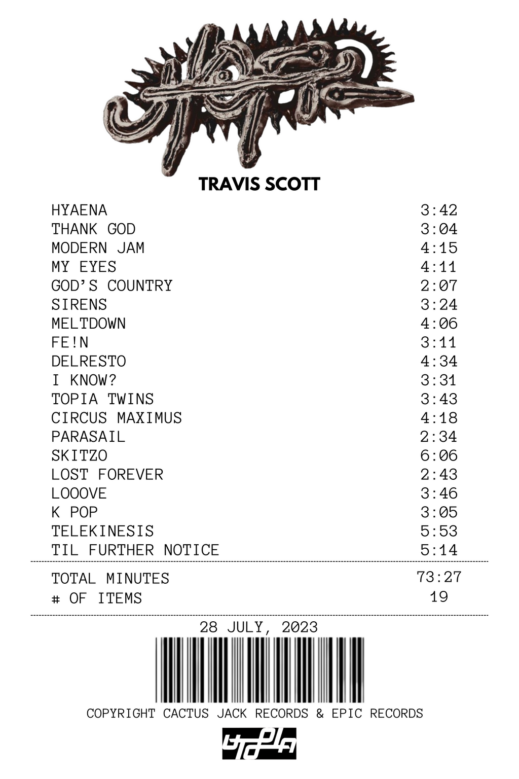 Utopia Receipt Rug - Travis Scott