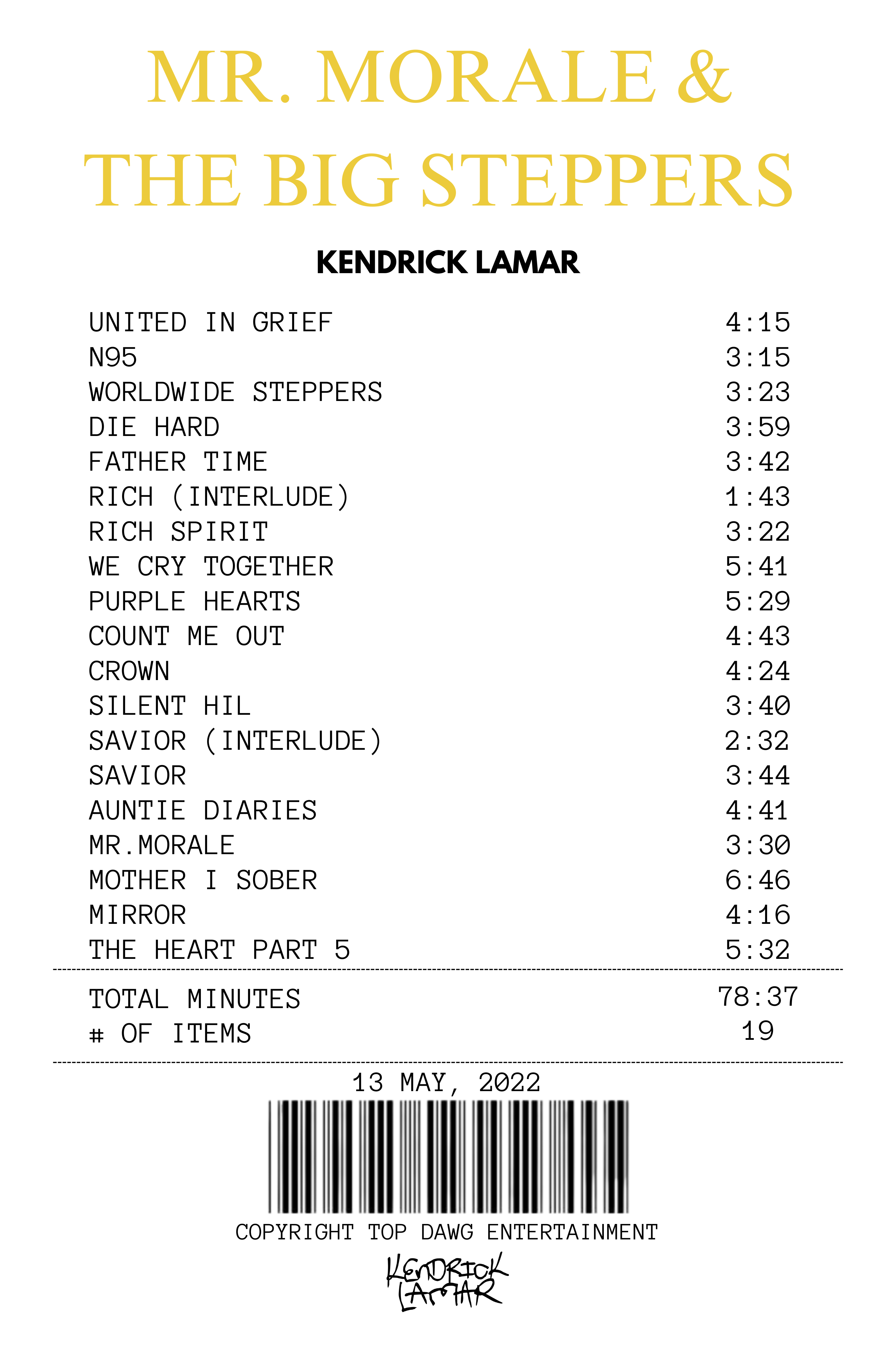 Mr. Morale & The Big Steppers Receipt Rug - Kendrick Lamar